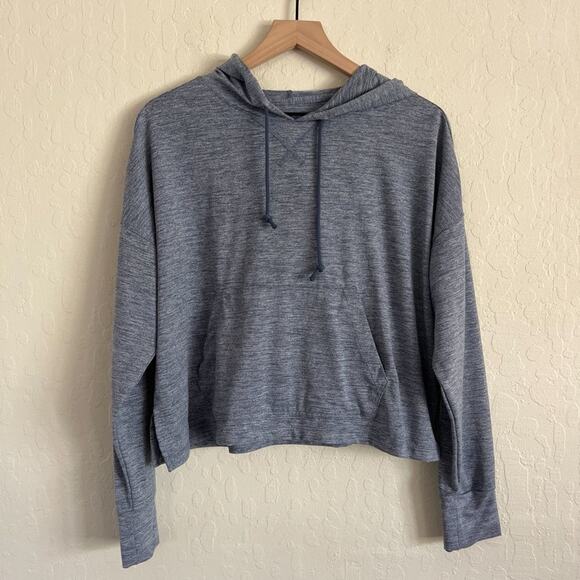 Nike Women's Yoga Jersey Crop Hoodie Sweatshirt size Large Heathered Blue Active - Picture 2 of 12